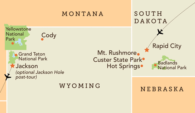 Map of the National Parks and Lodges of the Old West travel program