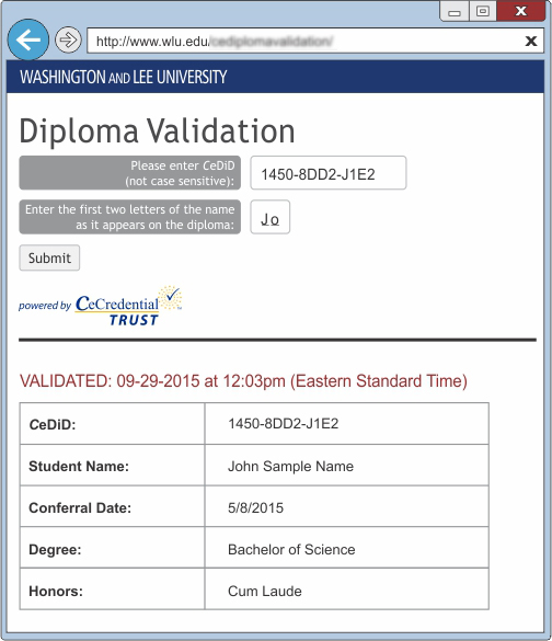 Diplomas validation example