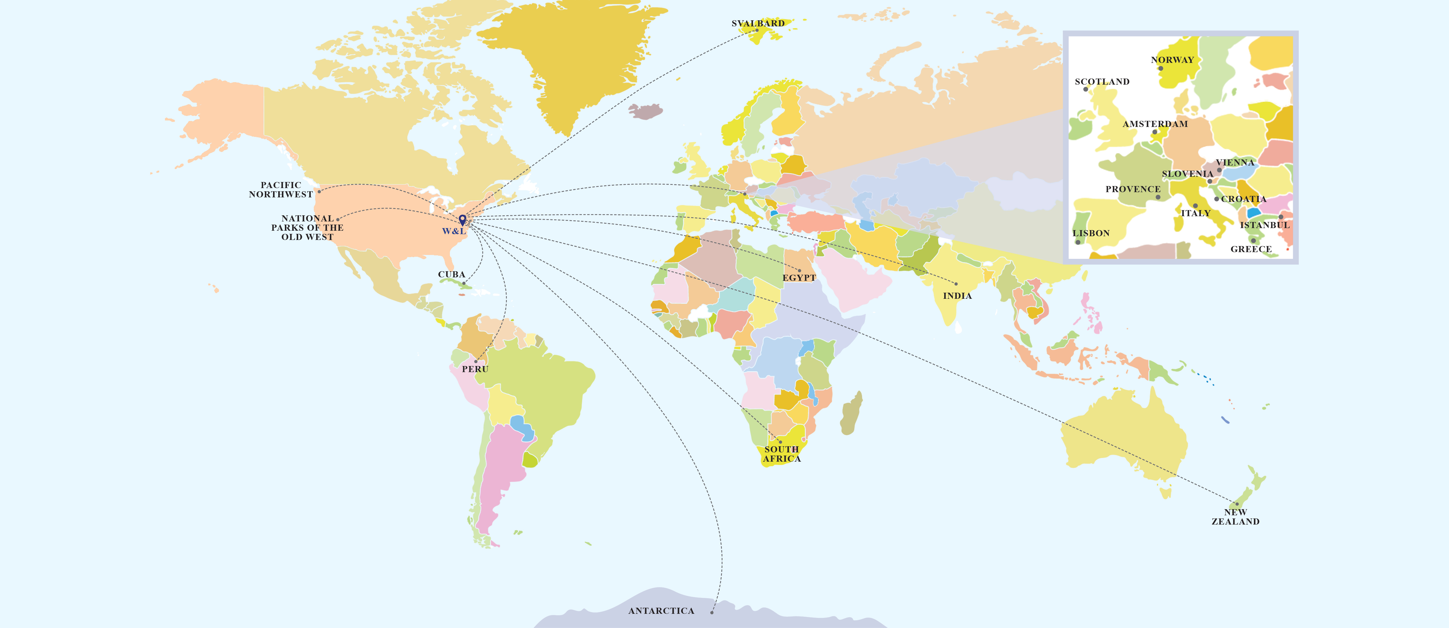 Image of map showing different Travel Program destinations