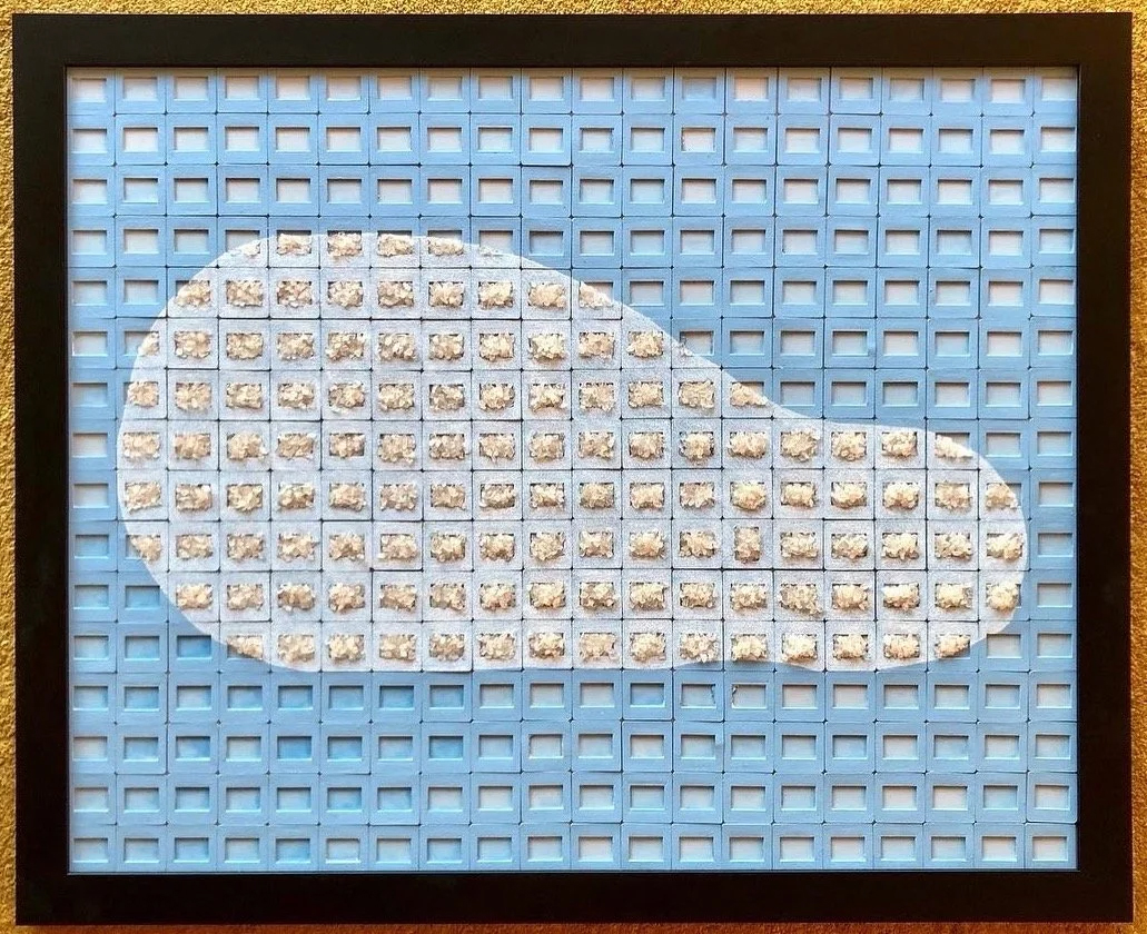 Josh T Franco - On Art History (for Georgia O'Keeffe) - 2022 - acid-free matte board, projector slides (film removed), quartz, acrylic, colored pencil, watercolor