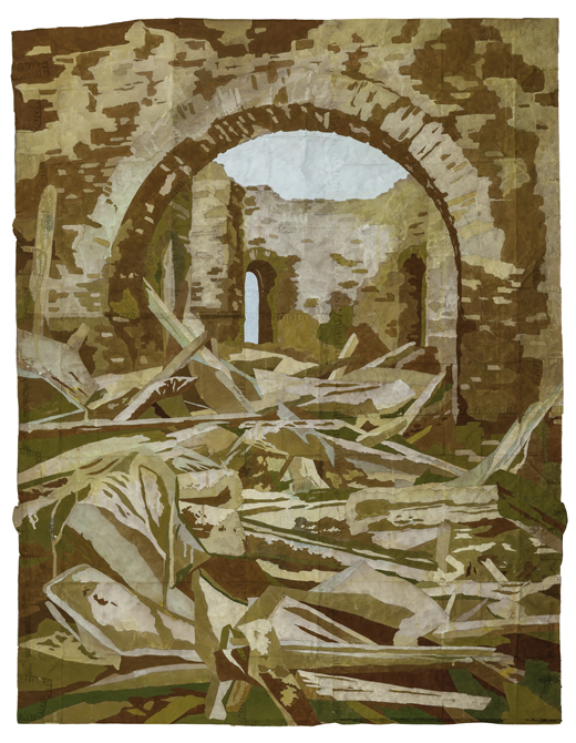 'Pastoral,' 2013, 64.5 x 51 inches, gouache and thread on found paper