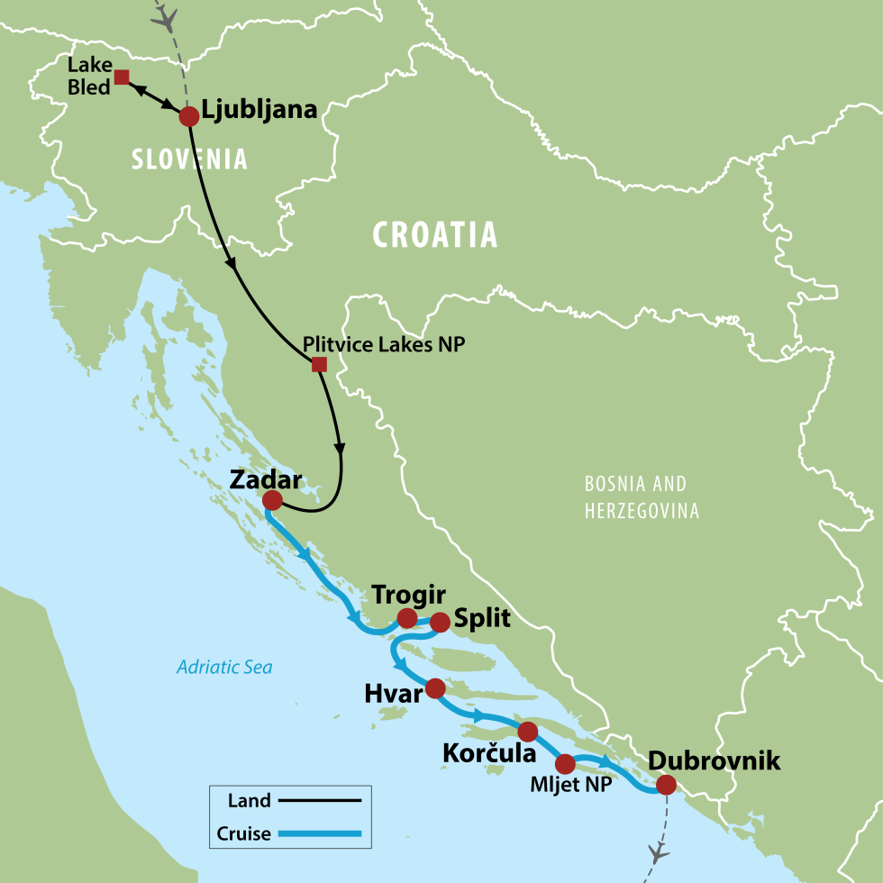 Slovenia and Croatia map for travel program