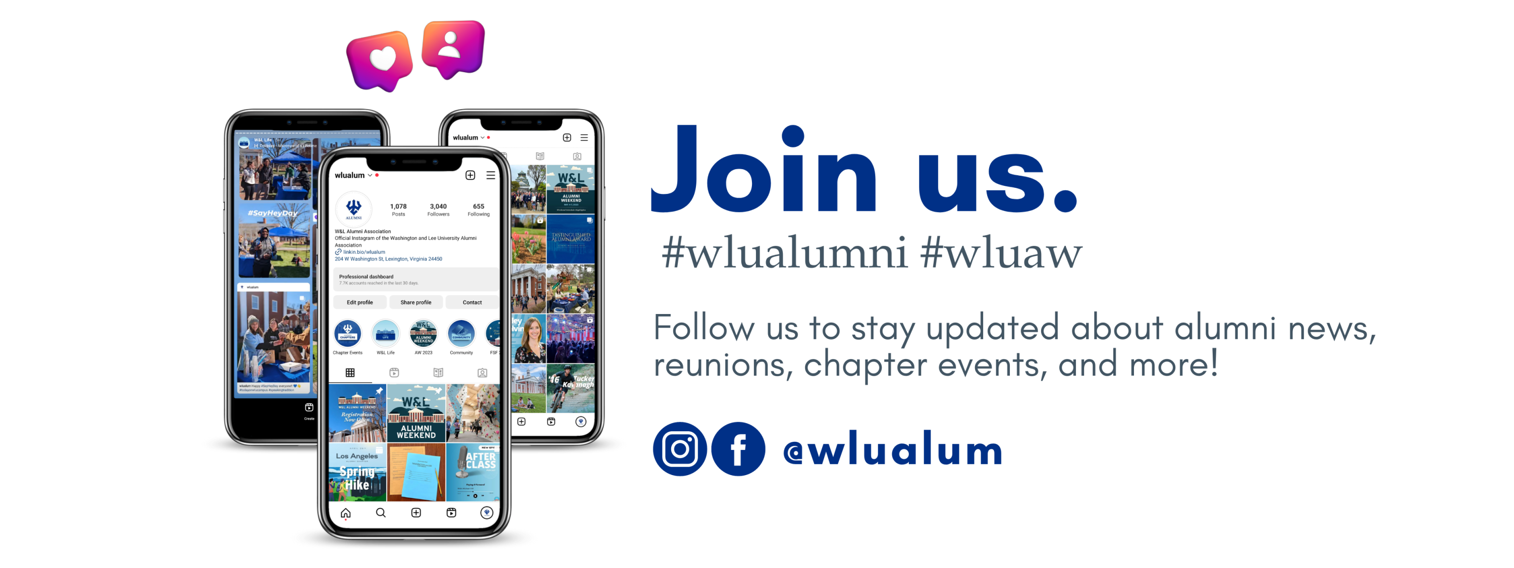 Image promoting @wlualum social media handles