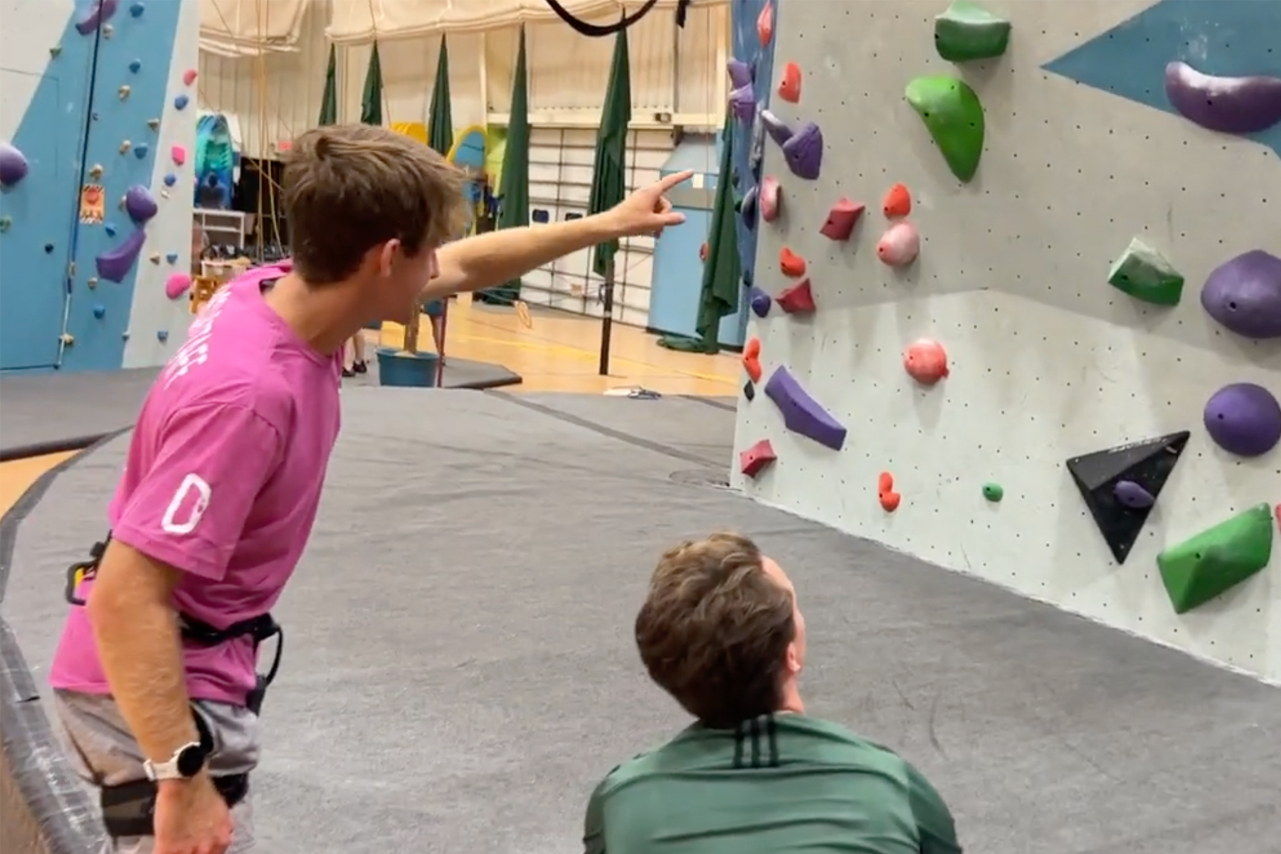 Students using the Climbing Wall in the Outing Club Pavilion