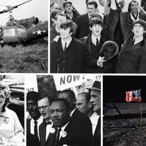 Collage image of major events and people from the 1960s