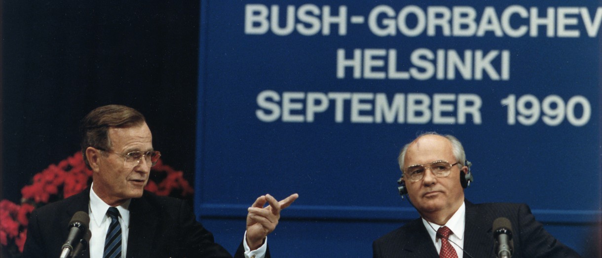 Banner image of President Bush in September 1990