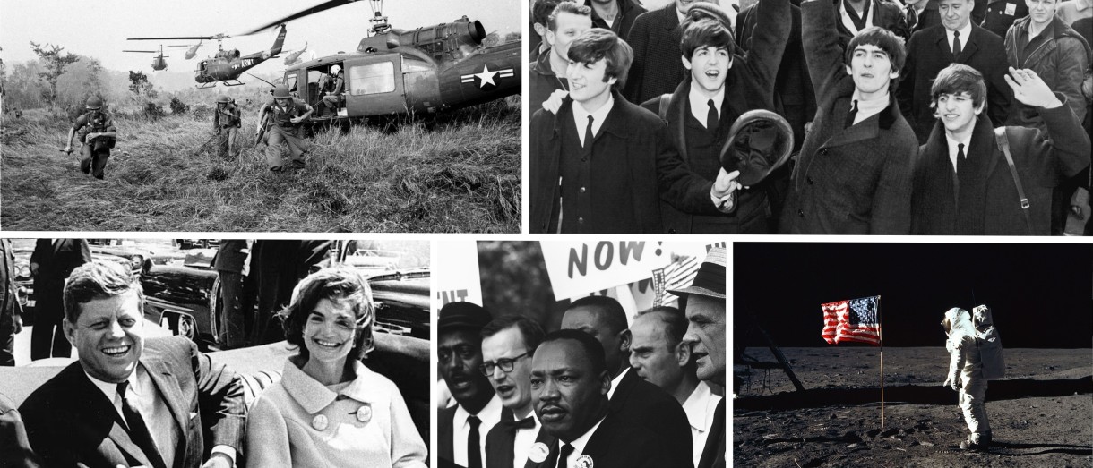 Banner image of collage of photos from people and events in the 1960s