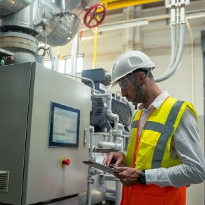 An image of an individual analyzing equipment