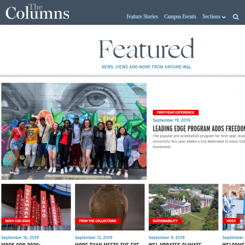 Screenshot of featured stories on The Columns