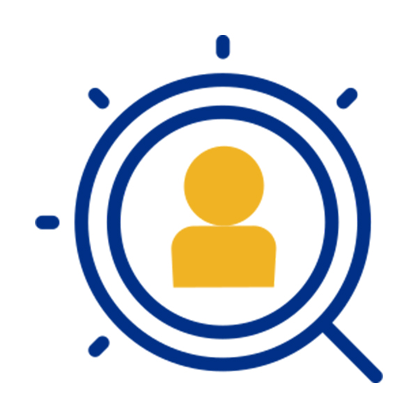Icon with a person in the middle of a magnifying glass