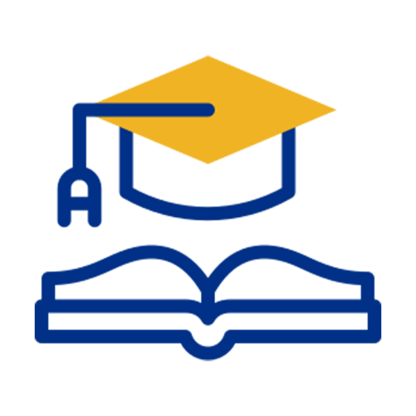 Icon of a person with a graduation hat and a book