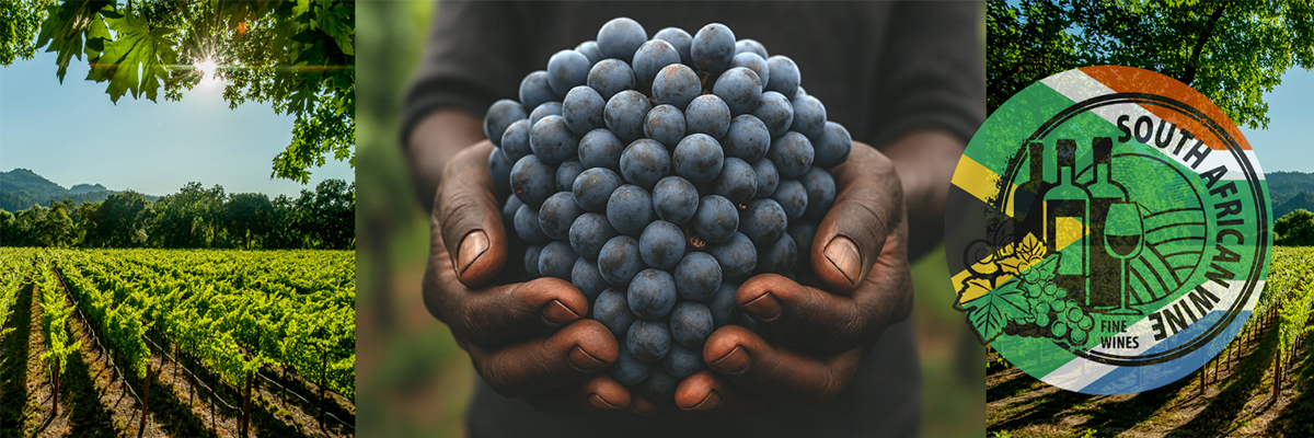 Photo collage of vineyard and grapes