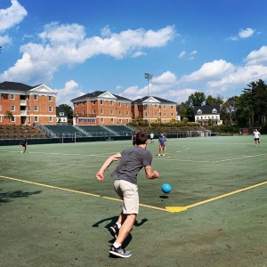 Students playing kickball