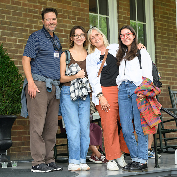 A family on campus during Parents and Families Weekend