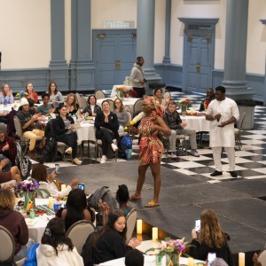 Photo of a fashion show in Evans Hall