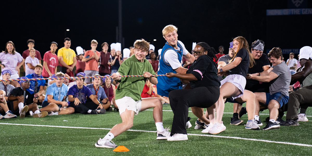 Students participating in first-year activities on Wilson Field