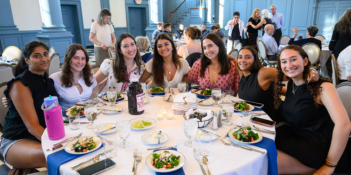 Students at a Rosh Hashanah dinner